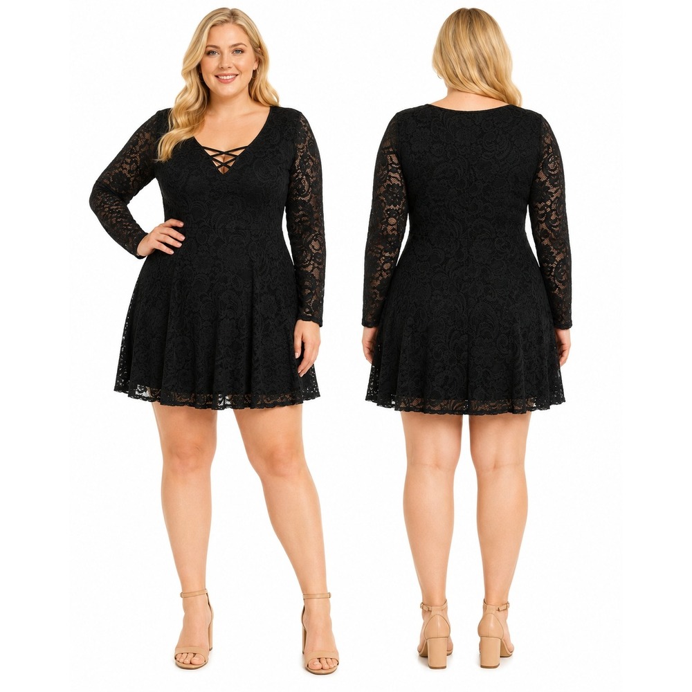 Jody California Lace Mini Dress XL Black Long Sleeve Criss Cross V-Neck Witchy